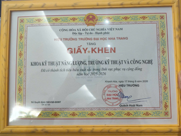KHOA KỸ THUẬT NĂNG LƯỢNG ĐƯỢC KHEN THƯỞNG THÀNH TÍCH TIÊU BIỂU, XUẤT SẮC NĂM HỌC 2025 – 2026